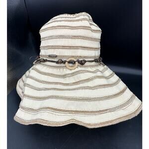 Karen Keith Wide Brim Sun Hat Tan with Beads Medium EUC Vintage